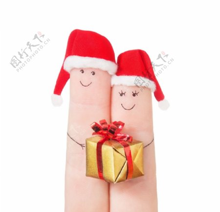 创意圣诞手指恋人图片