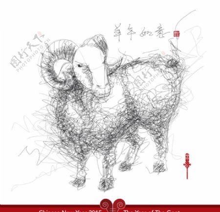 羊年素描羊图片