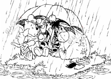 雨天打伞素描漫画图片