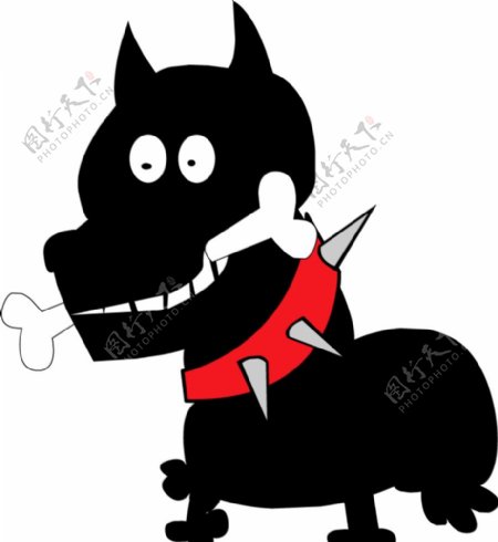 小黑狗叼骨头卡通图图片