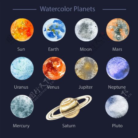 水彩太阳星系图片