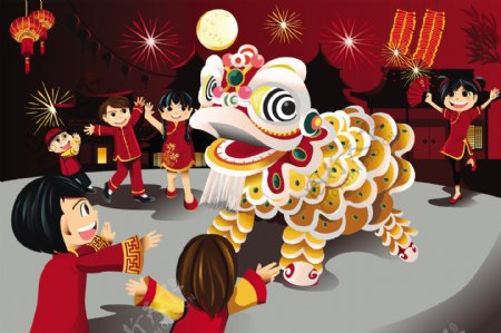农历新年舞狮庆祝图片