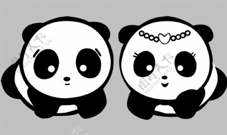 卡通熊猫夫妻图片