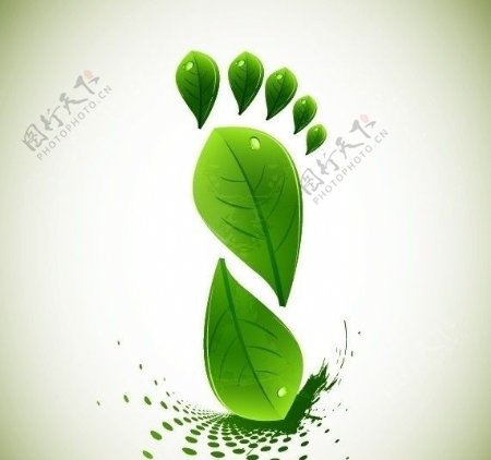矢量绿叶脚印背景图片