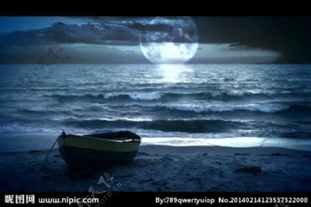 月亮小船大海背景视频