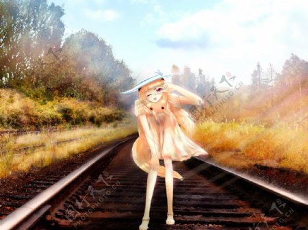 铁道上的少女图片