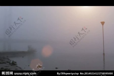 河边晨雾风景景色视频