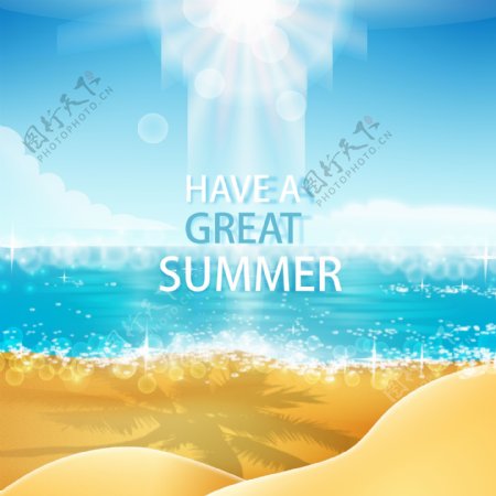 水彩夏季沙滩插画矢量素材图片
