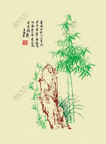 竹子水墨风格石头图片