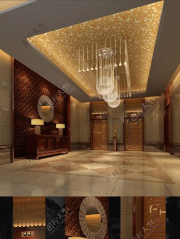 酒店大堂电梯厅效果图图片