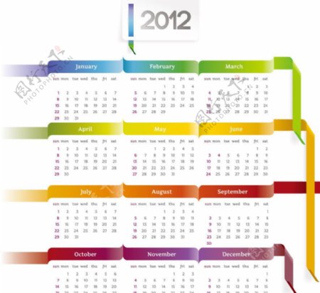 彩色纸条丝带2012日历图片