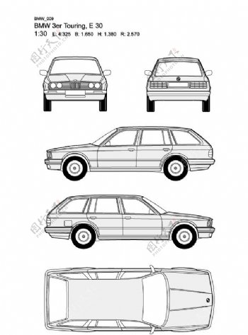 宝马3系BMW3erTouringE30汽车线稿图片