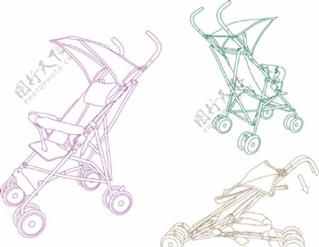 矢量婴儿车线描儿童车图片