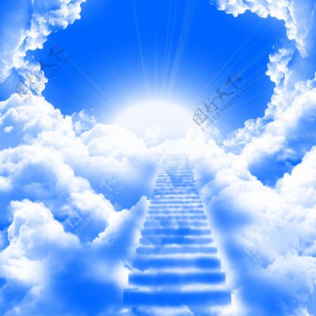 通向天堂的阶梯蓝天白云图片