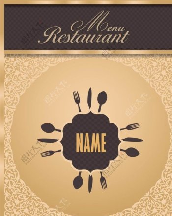欧式花纹西餐厅菜单封面图片