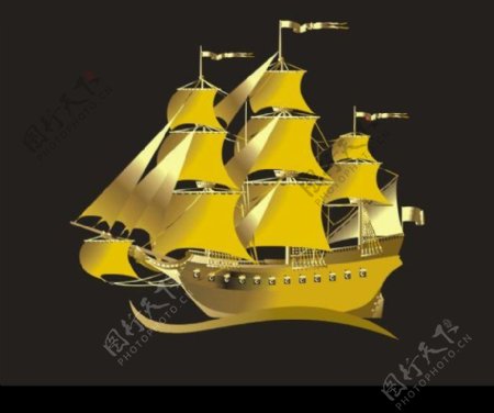 矢量黄金帆船图片
