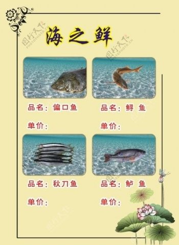 海鲜鱼类菜单图片