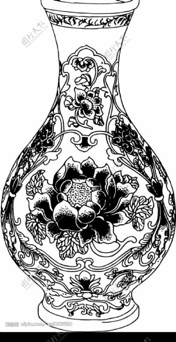 精美的雕花牡丹瓷花茶壶矢量图片