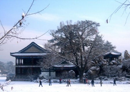 避暑山庄雪景图片