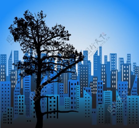 城市建筑群树木图片