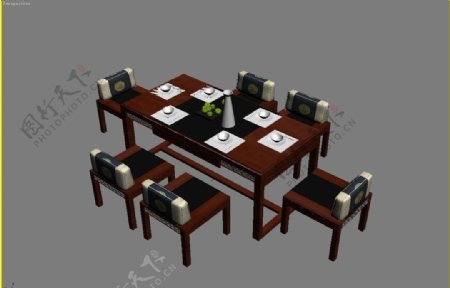 中式餐桌餐桌椅版本3dmax2009图片
