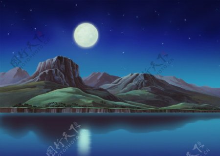 动画背景月亮山图片