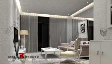 白色简欧客厅3dsmax室内模型vray带全部贴图图片