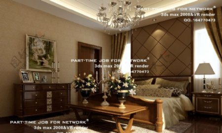 欧式卧室23dsmax室内设计模型vray带全部贴图图片
