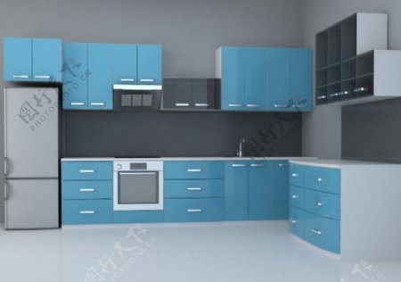 3D精美现代整体厨房模型图片