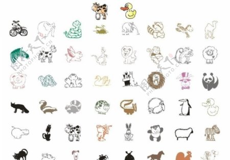 50种单色卡通动物矢量图图片