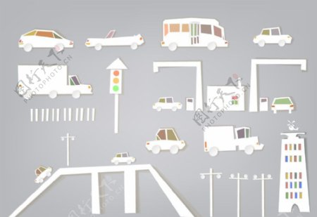 剪纸城市建筑交通工具图片