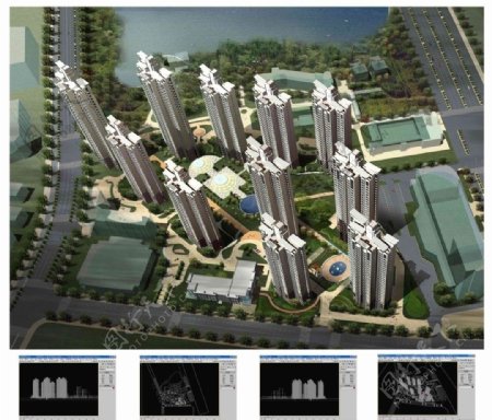 高层住宅小区3Dmax模型及效果图图片