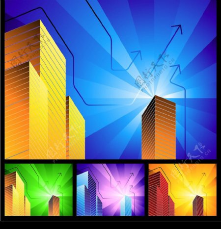 4色精美高层建筑大楼光彩底图商务大楼图片