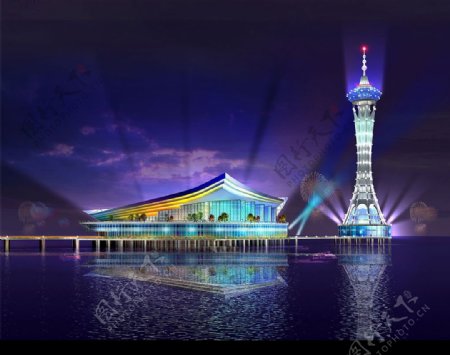 杭州湾垮海大桥海中平台夜景2图片