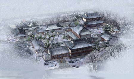 古建筑雪景景观图片