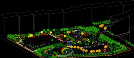 公园绿化月牙广场绿地设计轴测图片