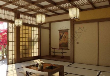 日式樱花烂漫会客厅3D模型图片