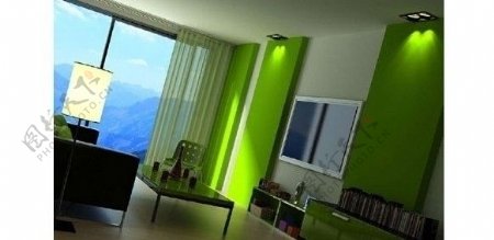 绿色现代客厅3D模型图片