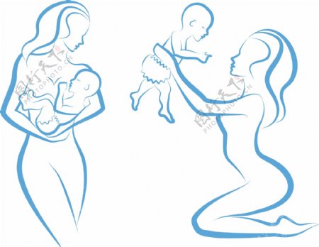 手绘妈妈和婴儿宝宝草图图片