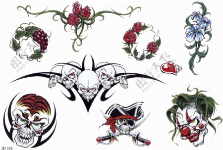 纹身骷髅花朵图片