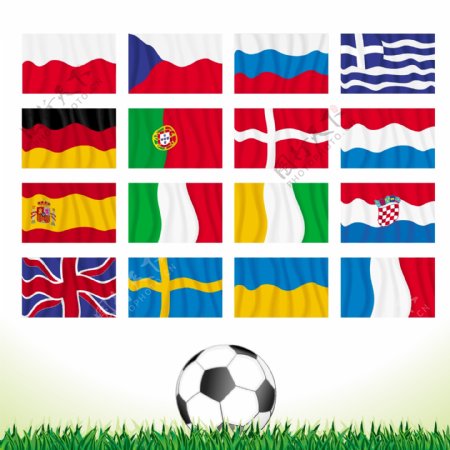 欧洲国旗草地足球背景图片