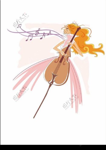 矢量人物拉大提琴的美女图片