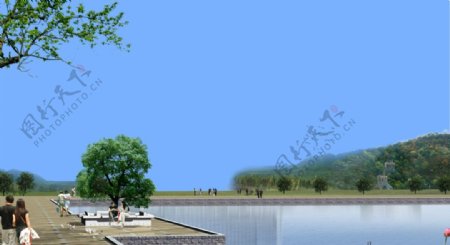 人工湖绿化效果图图片