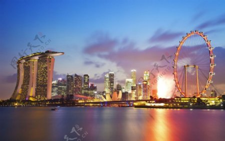 新加坡摩天轮景观夜景图片
