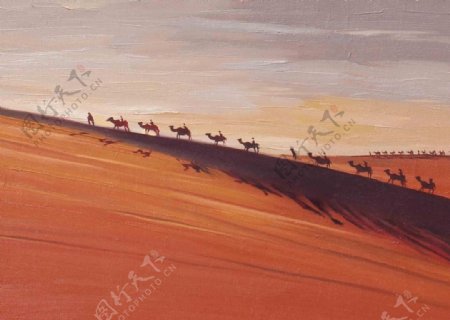 油画沙漠风景图片