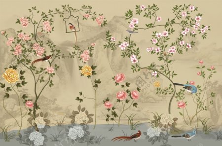 中式水墨花鸟图图片