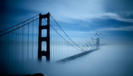 浓雾中的吊桥图片