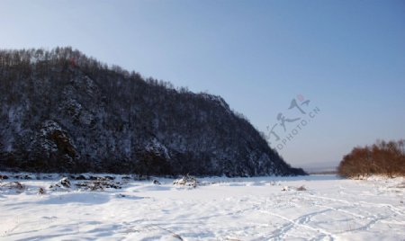 根河断桥河套冬天风景图片