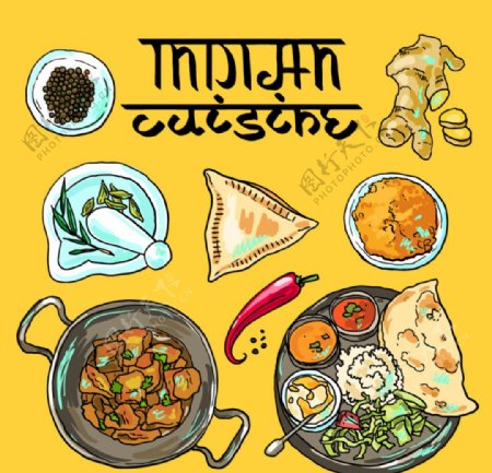 美味印度料理插画图片