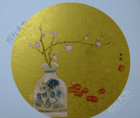 中国画工笔花卉扇面图片